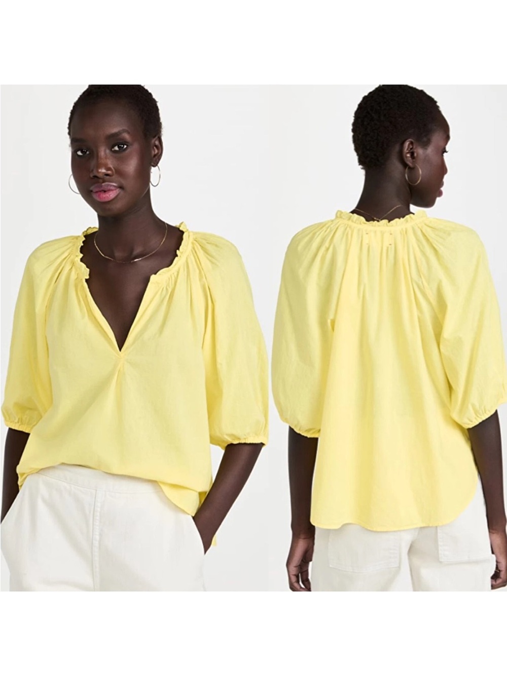 XiRENA Sunny Yellow Peasant Gauze Blouse